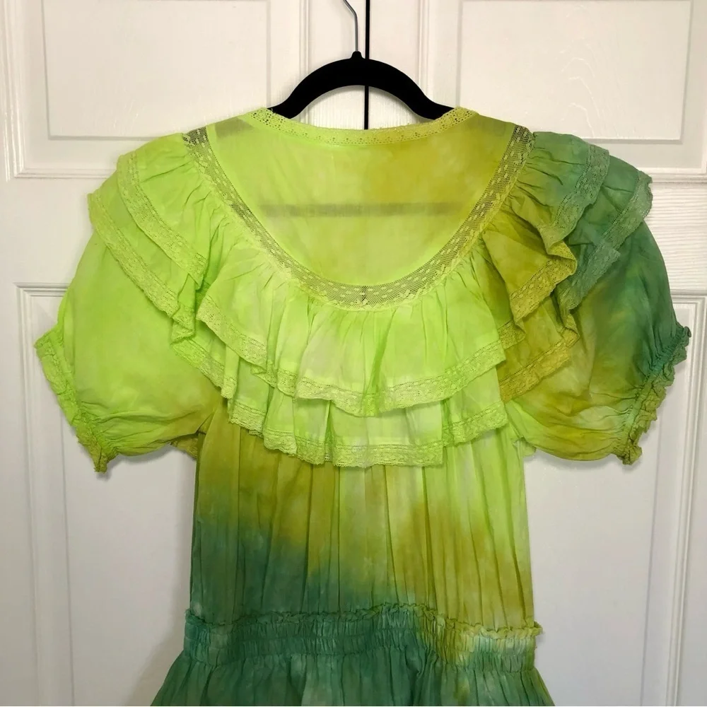LOVESHACKFANCY LIMITED EDITION Green Gwen Ruffle Mini Dress Size L - Picture 8 of 13